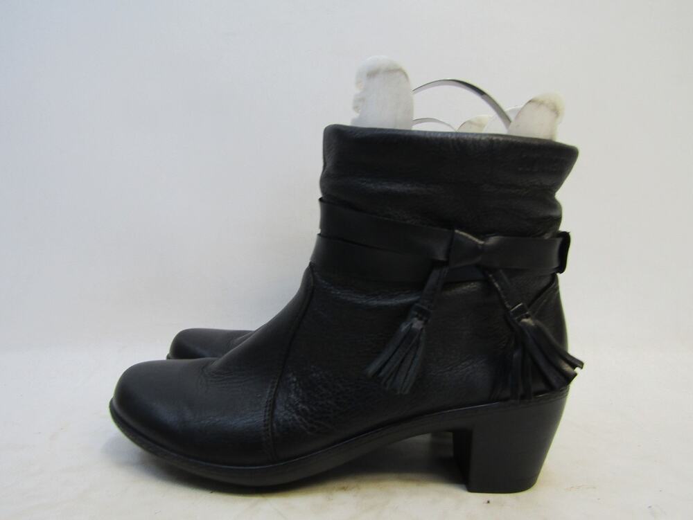 Hotter Womens Size 6 M Black Leather Zip Fringe Ankle Fashion Boots Bootie